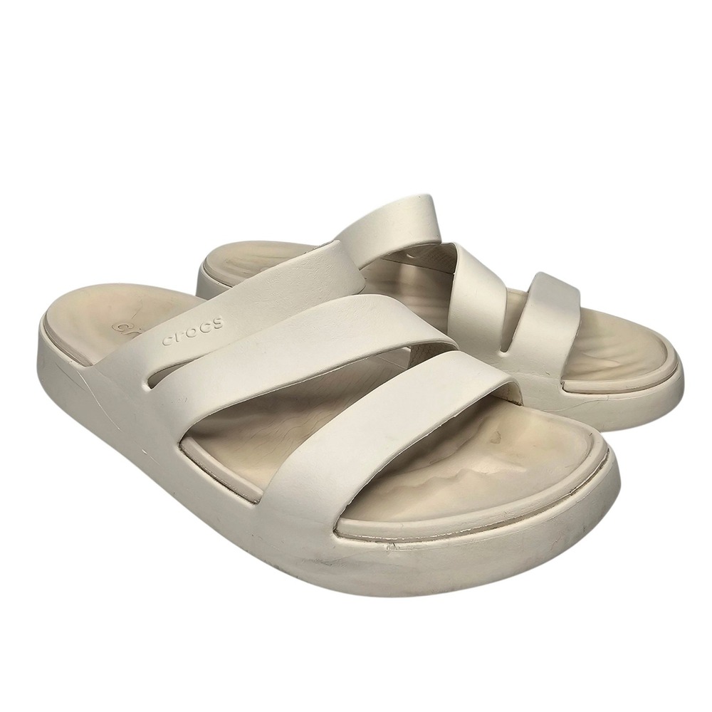 Crocs Brooklyn Women 9 Bone Low Wedge Platform Slide Sandals 206453